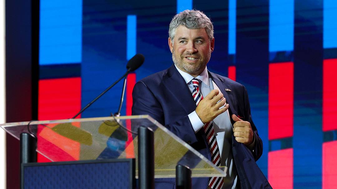 Jul 22, 2026; Tampa, FL, USA; Ole Miss Rebels head coach Pete Golding speaks to the press during SEC Football Kickoff Media Day at the Tampa Marriott. Mandatory Credit: Nathan Ray Seebeck-Imagn Images
