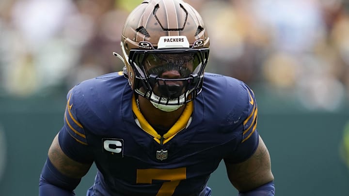 Nov 2, 2025; Green Bay, Wisconsin, USA;  Green Bay Packers linebacker Quay Walker (7) during the game against the Carolina Panthers at Lambeau Field.