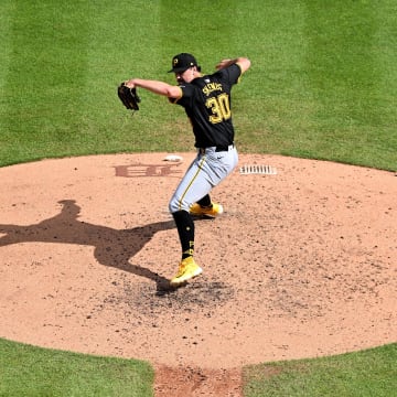 May 29, 2024; Detroit, Michigan, USA; Pittsburgh Pirates pitcher Paul Skenes (30) throws a pitch against the Detroit Tigers in the fifth inning at Comerica Park. Mandatory Credit: Lon Horwedel-USA TODAY Sports