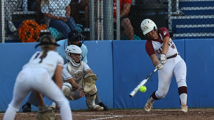 Caravel Academy Zayda Rocke (6) in action during a DIAA STATE TOURNAMENT CHAMPIONSHIP GAME between #2 Sussex Central and #1 Caravel Academy Friday, May. 31, 2024; at UD Softball Stadium on the campus at The University Of Delaware in Newark, DE.