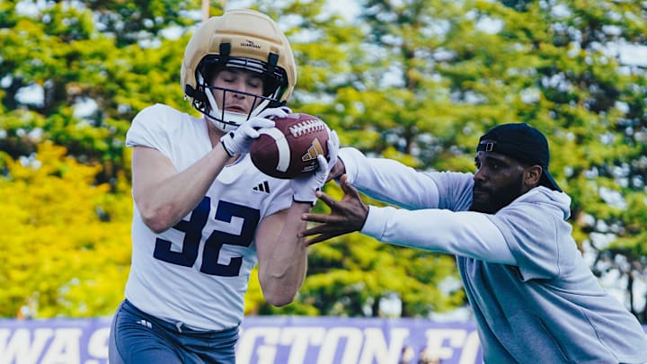 Tristan Warner goes through a safety drill in spring ball. Tristan Warner goes through a safety drill in spring ball.