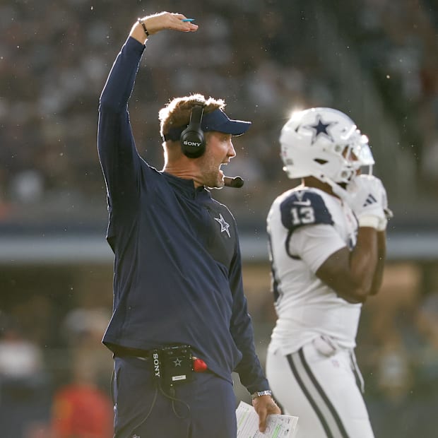 Dallas Cowboys head coach Brian Schottenheimer looks on during the third quarter of the game against the Washington Commander