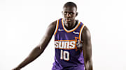 Sep 24, 2025; Phoenix, AZ, USA; Phoenix Suns center Khaman Maluach (10) poses for portrait during Media Day at PHX Arena. Mandatory Credit: Mark J. Rebilas-Imagn Images