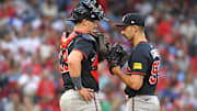 Atlanta Braves catcher Sean Murphy and pitcher Spencer Strider during the second inning against the Philadelphia Phillies