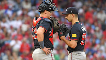 Atlanta Braves catcher Sean Murphy and pitcher Spencer Strider during the second inning against the Philadelphia Phillies