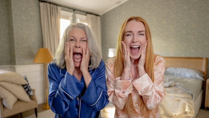 (L-R) Jamie Lee Curtis as Tess Coleman and Lindsay Lohan as Anna Coleman in Disney's live-action FREAKIER FRIDAY. Photo by Glen Wilson © 2024 Disney Enterprises, Inc. All Rights Reserved.