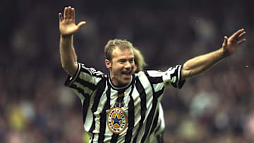 Alan Shearer celebrating scoring a goal