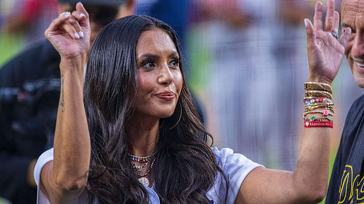 Vanessa Bryant attends a Los Angeles Dodgers game. Vanessa Bryant attends a Los Angeles Dodgers game.