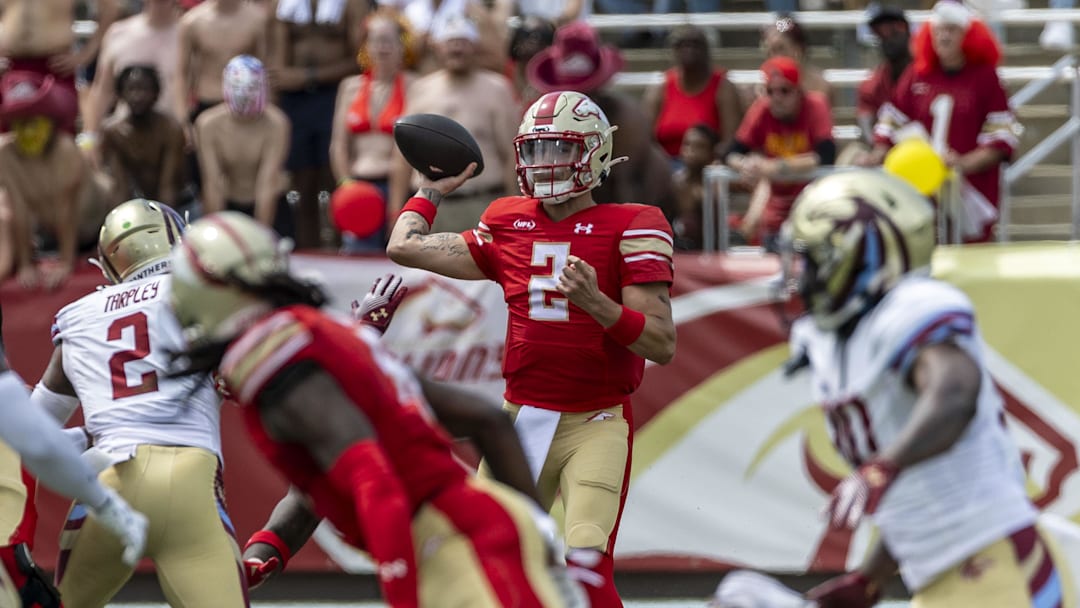 Jun 8, 2025; Birmingham, AL, USA; Birmingham Stallions quarterback Matt Corral (2) enters the game during the first half of the USFL conference championship football game against the Michigan Panthers at Protective Stadium. Mandatory Credit: Vasha Hunt-Imagn Images