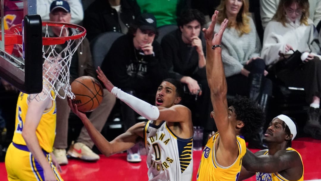December 9, 2023; Las Vegas, Nevada, USA; Indiana Pacers guard Tyrese Haliburton (0) shoots the basketball during the third quarter of the in-season tournament championship against the Los Angeles Lakers at T-Mobile Arena. Mandatory Credit: Kyle Terada-USA TODAY Sports