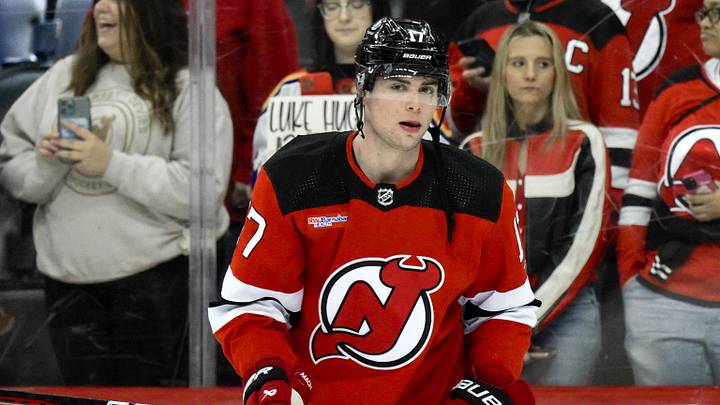 New Jersey Devils defenseman Simon Nemec (17): John Jones-Imagn Images