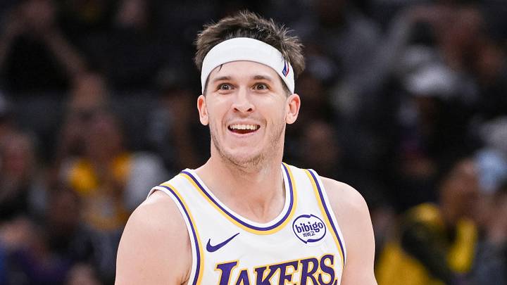 Oct 26, 2025; Sacramento, California, USA; Los Angeles Lakers guard Austin Reaves (15) reacts after making a three point shot against the Sacramento Kings during the fourth quarter at Golden 1 Center. Mandatory Credit: Ed Szczepanski-Imagn Images