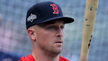 Sep 30, 2025; Bronx, New York, USA; Boston Red Sox third baseman Alex Bregman (2) takes batting practice before game one of the Wildcard round of the 2025 MLB playoffs against the New York Yankees at Yankee Stadium. 