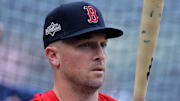 Sep 30, 2025; Bronx, New York, USA; Boston Red Sox third baseman Alex Bregman (2) takes batting practice before game one of the Wildcard round of the 2025 MLB playoffs against the New York Yankees at Yankee Stadium.
