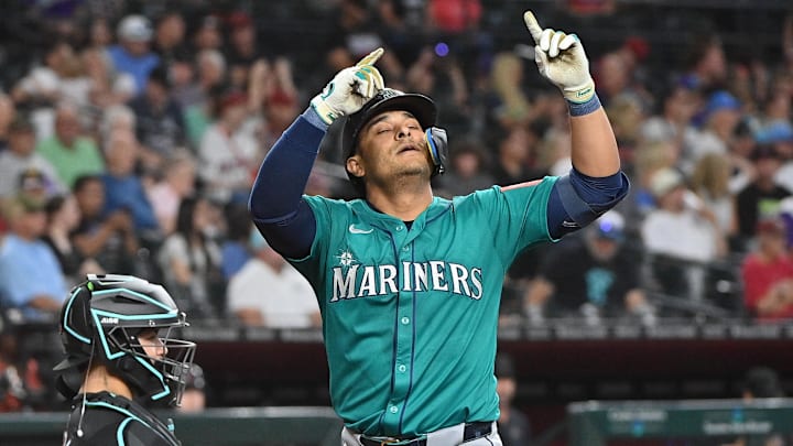 Seattle Mariners first baseman Donovan Solano celebrates after a solo home run against the Arizona Diamondbacks on June 11 at Chase Field. Seattle Mariners first baseman Donovan Solano celebrates after a solo home run against the Arizona Diamondbacks on June 11 at Chase Field.