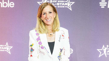 Jul 17, 2025; Indianapolis, IN, USA; WNBA Commissioner Cathy Engelbert arrives on the Orange Carpet to start the 2025 WNBA All-Star weekend at Indiana Convention Center. Mandatory Credit: Trevor Ruszkowski-Imagn Images