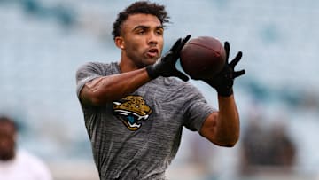 Jacksonville Jaguars wide receiver Christian Kirk (13) warms up before a game against the Indianapolis Colts at EverBank Stadium.