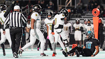 Atherton sacked North Oldham early in the first quarter during KHSAA football on Friday night in Goshen, Kentucky. Oct. 31, 2025