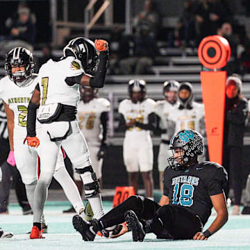 Atherton sacked North Oldham early in the first quarter during KHSAA football on Friday night in Goshen, Kentucky. Oct. 31, 2025