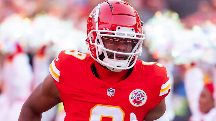 Jan 26, 2025; Kansas City, MO, USA; Kansas City Chiefs wide receiver JuJu Smith-Schuster (9) against the Buffalo Bills in the AFC Championship game at GEHA Field at Arrowhead Stadium. Mandatory Credit: Mark J. Rebilas-Imagn Images