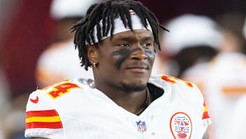 Kansas City Chiefs running back Elijah Young (34) against the Arizona Cardinals during a preseason NFL game at State Farm Stadium.