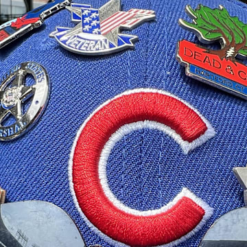 Jun 22, 2024; Chicago, Illinois, USA; Mario Mariano’s hat before the game between the Chicago Cubs and the New York Mets at Wrigley Field. 