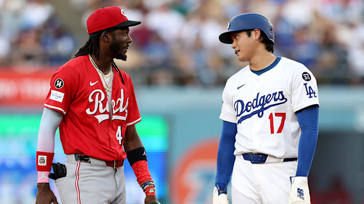 Cincinnati Reds' Elly De La Cruz and Los Angeles Dodgers' Shohei Ohtani.