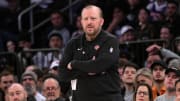 Mar 31, 2024; New York, New York, USA; New York Knicks head coach Tom Thibodeau looks on during the
