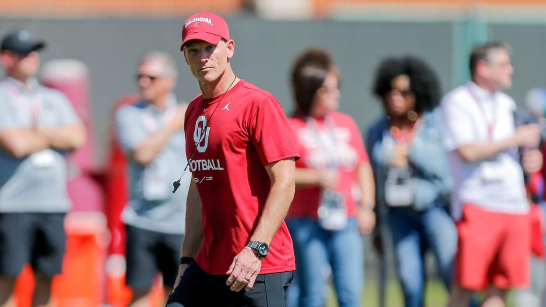 Head coach Brent Venables runs an Oklahoma football practice in