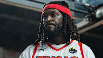 Former Houston Rockets center Montrezl Harrell (5) celebrates his dunk during their game against UKnighted on Saturday, July 20, 2024 in Louisville, KY at Freedom Hall.