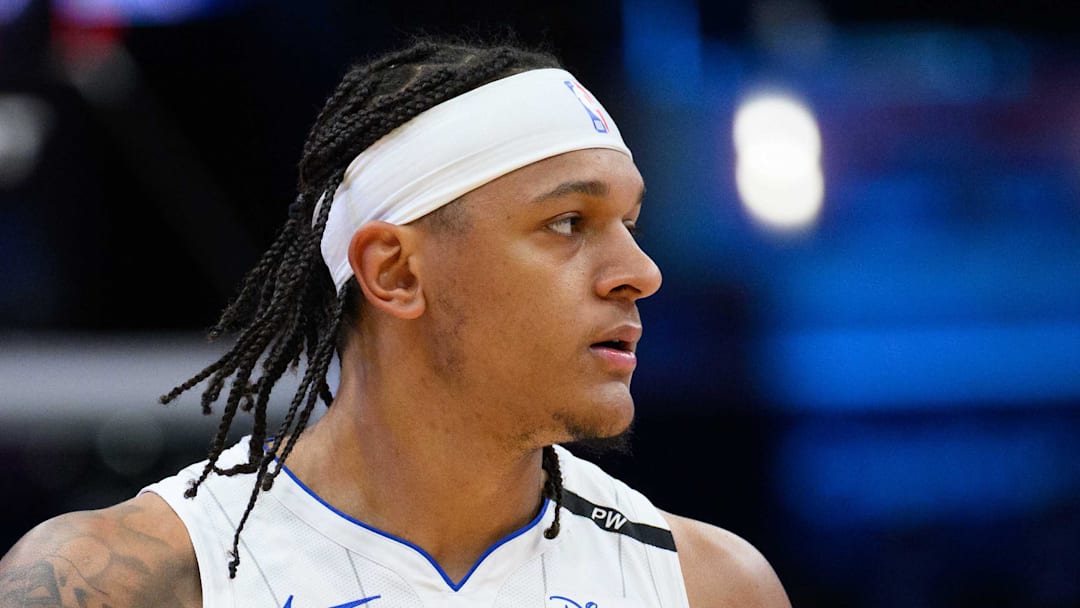 Orlando Magic forward Paolo Banchero (5) reacts before the game against the Washington Wizards at Capital One Arena. 