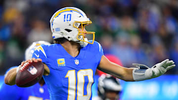 Chargers quarterback Justin Herbert played with a broken left hand in L.A.'s win over the Eagles on Monday night.