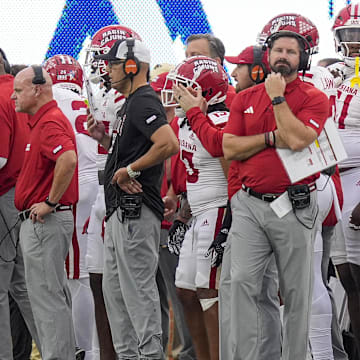 Sep 28, 2024; Winston-Salem, North Carolina, USA;  Louisiana-Lafayette Ragin Cajuns head coach Michael Desormeaux on the sideline during the second half against the Wake Forest Demon Deacons at Allegacy Federal Credit Union Stadium. Mandatory Credit: Jim Dedmon-Imagn Images