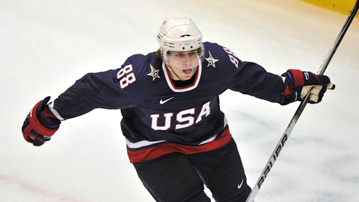 USA's forward Patrick Kane (88) celebrat