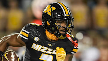 Nov 9, 2024; Columbia, Missouri, USA; Missouri Tigers wide receiver Luther Burden III (3) runs with the ball during the first half against the Oklahoma Sooners at Faurot Field at Memorial Stadium. Mandatory Credit: Jay Biggerstaff-Imagn Images