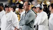 Vanderbilt coach Clark Lea watches his team face Kentucky during the third quarter at FirstBank Stadium in Nashville, Tenn., Saturday, Nov. 22, 2025.