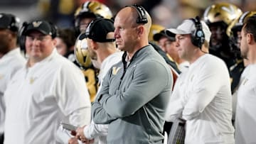Vanderbilt coach Clark Lea watches his team face Kentucky during the third quarter at FirstBank Stadium in Nashville, Tenn., Saturday, Nov. 22, 2025.