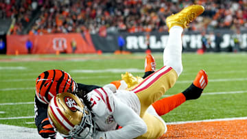 San Francisco 49ers wide receiver Brandon Aiyuk (11) is unable to complete a catch in the end zone