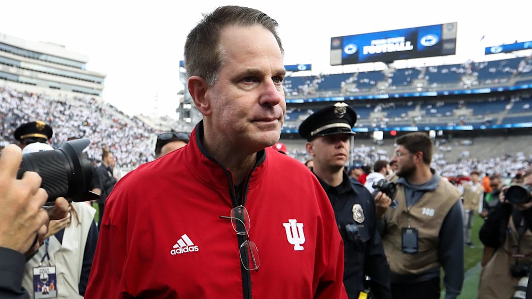 Nov 8, 2025; University Park, Pennsylvania, USA; Indiana Hoosiers head coach Curt Cignetti walks off the field following the game against the Penn State Nittany Lions at Beaver Stadium. 