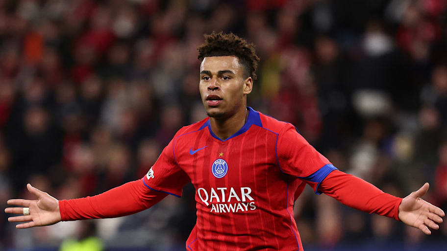 Désiré Doué celebrating.