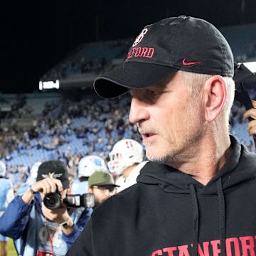 Nov 8, 2025; Chapel Hill, North Carolina, USA; North Carolina Tar Heels head coach Bill Belichick with Stanford Cardinal head coach Frank Reich after the game at Kenan Stadium. Mandatory Credit: Bob Donnan-Imagn Images