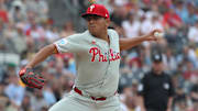 Jun 7, 2025; Pittsburgh, Pennsylvania, USA;  Philadelphia Phillies pitcher Ranger Suarez (55) delivers a pitch against the Pittsburgh Pirates during the first inning at PNC Park.