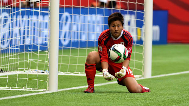 Japan goalkeeper Ayumi Kaihori collects the ball against the Netherlands din the FIFA 2015 Women's World Cup at BC Place.