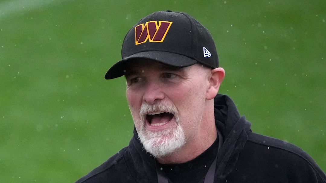 Washington Commanders head coach Dan Quinn during practice at Ciudad Deportiva del Real Madrid.