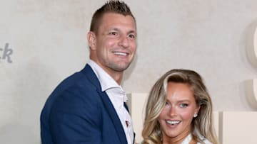 Rob Gronkowski and Camille Kostek on the red carpet ahead of the 2025 SI Swimsuit launch party in New York.