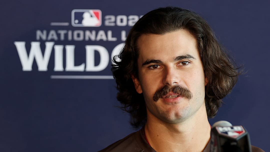 Dylan Cease addresses reporters before Game 1 of the National League Wild Card Series between the San Diego Padres and the Chicago Cubs.