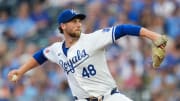 Jul 23, 2024; Kansas City, Missouri, USA; Kansas City Royals starting pitcher Alec Marsh (48) pitches during the first inning against the Arizona Diamondbacks at Kauffman Stadium. Mandatory Credit: Jay Biggerstaff-USA TODAY Sports