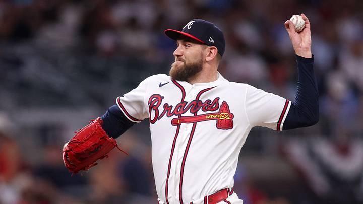 Jul 2, 2026; Atlanta, Georgia, USA; Atlanta Braves pitcher Dylan Lee (52) throws against the St. Louis Cardinals in the seventh inning at Truist Park. Mandatory Credit: Brett Davis-Imagn Images