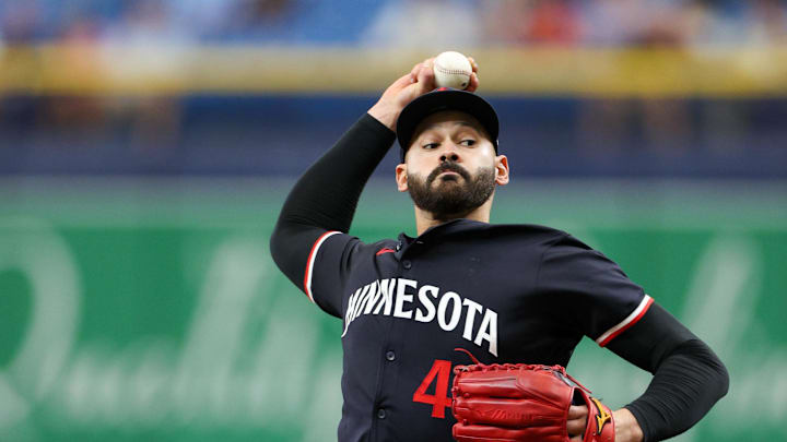 Minnesota Twins pitcher Pablo Lopez (49) throws a pitch against the Tampa Bay Rays in the first inning at Tropicana Field on Sept 5.