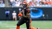 Sep 29, 2024; Charlotte, North Carolina, USA; Cincinnati Bengals running back Zack Moss (31) runs the ball against the Carolina Panthers during the fourth quarter at Bank of America Stadium. Mandatory Credit: Jim Dedmon-Imagn Images